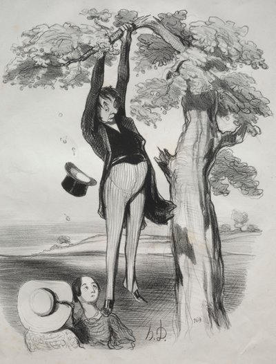 Ryzyko zbyt energicznego potrząsania śliwką (gdy ktoś jest dorosłym mężczyzną) autorstwa Honoré Daumier