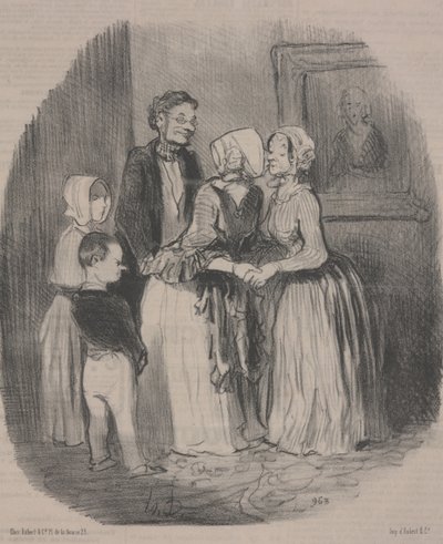 Obowiązkowa wizyta noworoczna u cioci Rabourdin autorstwa Honoré Daumier