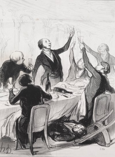 Filantropi dnia, płyta 8: 43-ty toast… za Towarzystwo Wstrzemięźliwości, 1844. autorstwa Honoré Daumier