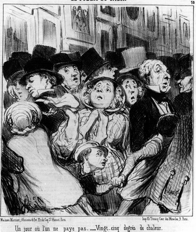 Publiczność pokazu. Pewnego dnia nie zapłacisz. Dwadzieścia pięć stopni ciepła, zaczerpnięte z serialu „Obrazy i salony” autorstwa Honore Daumiera (1808-1879). „Charivari” autorstwa Honoré Daumier