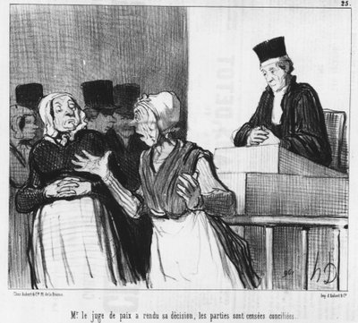 Sędzia pokoju wydał swoją decyzję, strony mają się pojednać..., rys. Honore Daumier (1808-1879). „Charivari”. autorstwa Honoré Daumier