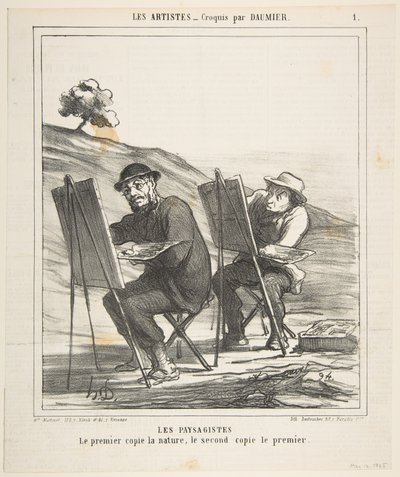 Malarze pejzażyści pierwsi kopiują naturę, drugi kopie pierwszego, z..., 12 maja 1865. autorstwa Honoré Daumier