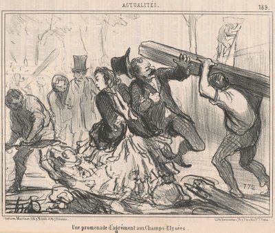 Przyjemny spacer po Polach Elizejskich autorstwa Honoré Daumier