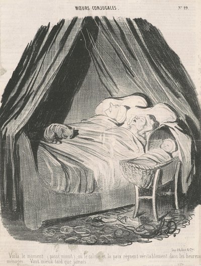 To moment (po północy), kiedy w szczęśliwych parach prawdziwie panuje spokój i spokój. Lepiej późno niż wcale. autorstwa Honoré Daumier
