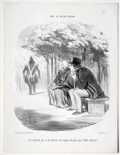 Co chcesz, płyta 51: Nie dziwię się, że kobiety zawsze lubią mundur wojskowy, 1848. autorstwa Honoré Daumier