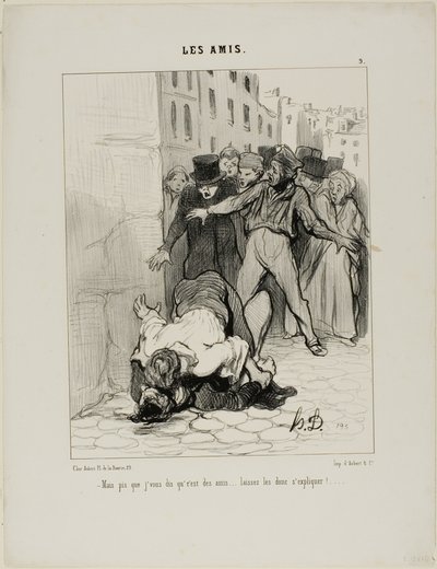 "- Ale mówię ci, oni są przyjaciółmi.... oni po prostu wyrażają siebie nawzajem", płyta 9 z Les Amis autorstwa Honoré Victorin Daumier