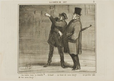 "- Czy widzisz kometę ... tylko tam, na czubku mojego palca ... nie trać z oczu czubka mojego palca!", płytka 5 z La Comète De 1857 autorstwa Honoré Victorin Daumier
