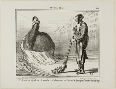 "- Żałuję, jeśli ten tryb pewnego dnia wyjdzie z mody... te panie wykonują połowę mojej pracy!", płyta 438 z Actualités autorstwa Honoré Victorin Daumier