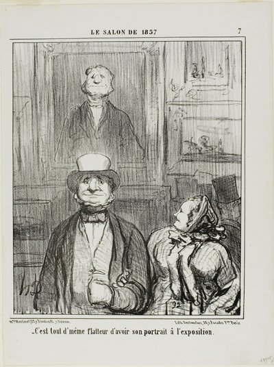 "- To naprawdę pochlebne mieć swój portret wystawiony na Salonie", płyta 7 z Le Salon de 1857. autorstwa Honoré Victorin Daumier