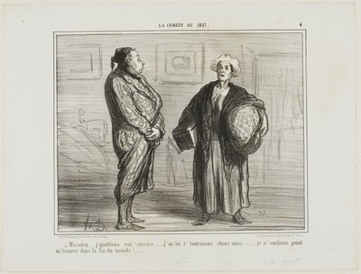 "- Monsieur, odchodzę ze służby, wracam do domu... Nie chcę tu być, gdy skończy się świat", płyta 4 z La Cométe De 1857. autorstwa Honoré Victorin Daumier