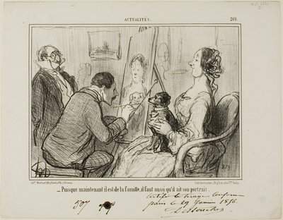 "- Ponieważ jest teraz częścią rodziny, musi mieć również wykonany portret", płyta 269 z Actualités autorstwa Honoré Victorin Daumier
