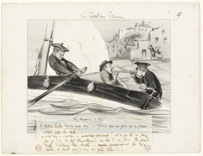 Manewr łodzią, płyta dziewiąta z Les Canotiers Parisiens autorstwa Honoré Victorin Daumier