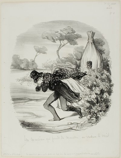 Dżentelmen, który chciał zbyt dokładnie zbadać zwyczaje pszczół, płyta 6 z Pastorales autorstwa Honoré Victorin Daumier
