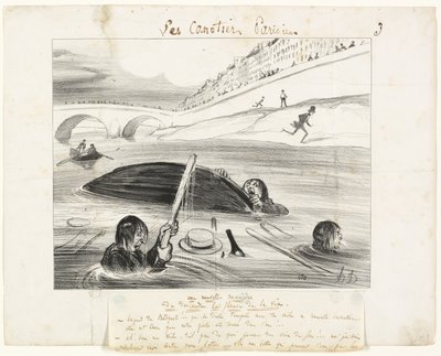 Nowy sposób płynięcia w dół rzeki życia, płyta trzecia z Les Canotiers Parisiens autorstwa Honoré Victorin Daumier