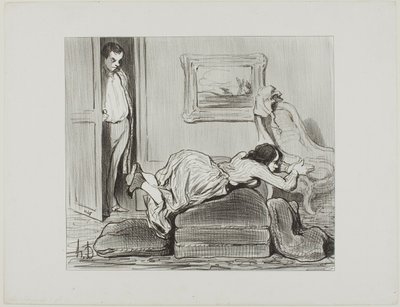 Gorliwy uczeń ćwiczący w domu, płyta 6 z Les Baigneuses autorstwa Honoré Victorin Daumier