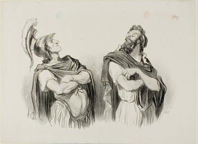 Achilles i Agamemnon. Achilles: "- A co mnie obchodzi twoja Troja!", płyta pierwsza z Physionomies Tragiques autorstwa Honoré Victorin Daumier