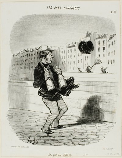 Niezręczna sytuacja, płyta 52 z Les Bons Bourgeois autorstwa Honoré Victorin Daumier
