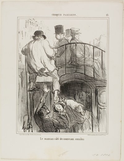 Nieprzyjemny aspekt nowego typu omnibusa, płyta 13 z Croquis Parisiens autorstwa Honoré Victorin Daumier