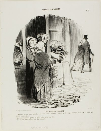 Wiejska rozrywka. "- Monsieur nie chciał czekać na swojego siostrzeńca; a Madame pomyślała, że wkrótce może zacząć padać, ale tak naprawdę nie zawracał sobie tym głowy. - Co za stary skąpiec! - Nie martw się, matko Poirier, drogo za to zapłaci... więcej ni autorstwa Honoré Victorin Daumier