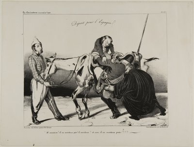 Wyjazd do Hiszpanii. "Zamontuje! Nie zamontuje! Zamontuje! I nie, nie zamontuje!!!", płyta 498 autorstwa Honoré Victorin Daumier
