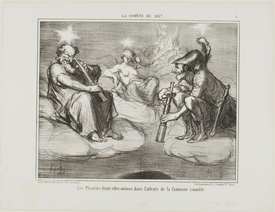 Nawet planety z zainteresowaniem obserwują przybycie słynnej komety, płytka 9 z La Cométe De 1857 autorstwa Honoré Victorin Daumier