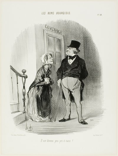 "On stał się Laaaand-Looooord!", płyta 18 z Les Bons Bourgeois autorstwa Honoré Victorin Daumier