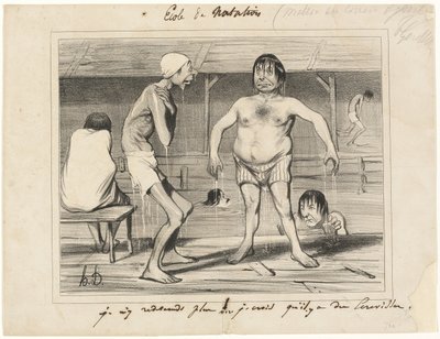 Już tam nie wejdę! - I Think There are Crayfish Down There..., płytka z Les Baigneurs autorstwa Honoré Victorin Daumier