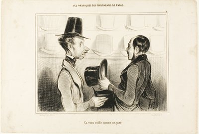 "Pasuje jak ulał!", płytka 34 od Types Parisiens autorstwa Honoré Victorin Daumier
