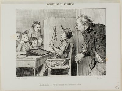 "Tylko poczekaj, pokażę ci, kto tu jest nauczycielem...", płyta 11 z Professeurs Et Moutards autorstwa Honoré Victorin Daumier