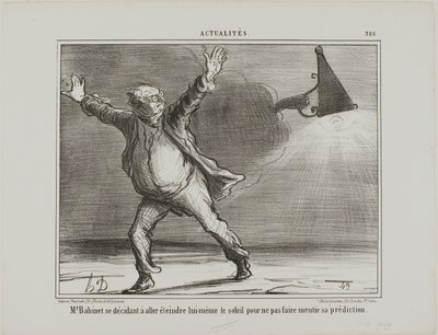 Monsieur Babinet postanawia osobiście wyłączyć słońce, aby jego przepowiednie się spełniły, płyta 386 z Actualités autorstwa Honoré Victorin Daumier