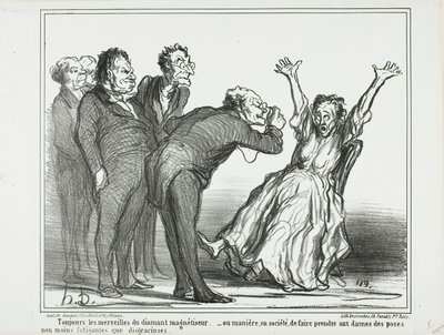 Więcej cudów od diamentowego hipnotyzera. Or, how to make the ladies pose in society in exhausting and not very gracious positions, płyta 137 z Actualités autorstwa Honoré Victorin Daumier