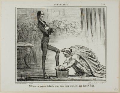 Pan Hume fantazjujący o Juliuszu Cezarze polerującym swoje buty, płyta 388 z Actualités autorstwa Honoré Victorin Daumier