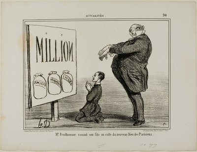 Pan Prudhomme dedykujący swojego syna nowemu Bogu Paryżan, płyta 366 z Actualités autorstwa Honoré Victorin Daumier