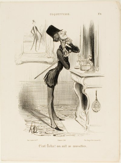 "O cholera! Wygląda na to, że nie jestem w stanie zawiązać węzła!" płyta 4 z Coquetterie autorstwa Honoré Victorin Daumier