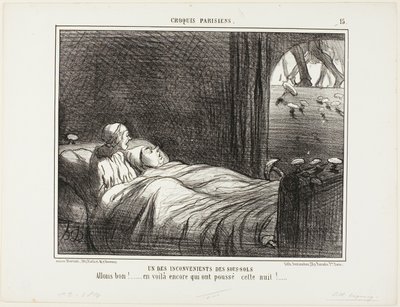 Jedna z wad mieszkania w piwnicy. "Spójrz, oto kilka innych, które wyrosły zeszłej nocy...", płyta 15 z Croquis Parisiens autorstwa Honoré Victorin Daumier