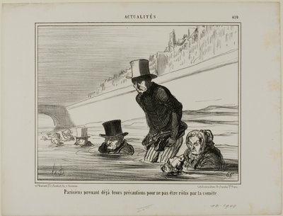 Paryżanie już podejmują środki ostrożności, aby uniknąć spalenia przez kometę, płyta 410 z Actualités autorstwa Honoré Victorin Daumier