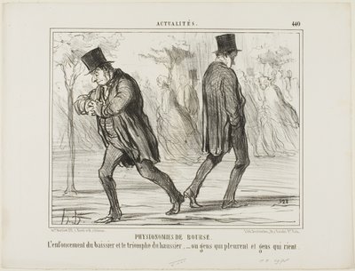 Fizjonomia Giełdy Papierów Wartościowych. Rozpacz baissiera i triumf haussiera - czyli płacz i śmiech, płyta 440 z Actualités autorstwa Honoré Victorin Daumier