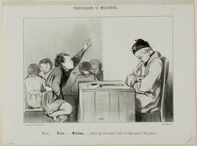 "Sir... Sir... Siiiirrrr... Chryste, to irytujące mieć kolkę, gdy nadzorca nadzoruje", płytka 13 z Professeurs Et Moutards autorstwa Honoré Victorin Daumier