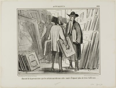 Niektórzy artyści korzystają z tegorocznego pozwolenia na wystawienie więcej niż trzech obrazów, płyta 400 z Actualités autorstwa Honoré Victorin Daumier