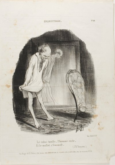 Suknia opada, mężczyzna pozostaje, a nogi się trzęsą. (J.B. Rousseau), płyta 10 z Coquetterie autorstwa Honoré Victorin Daumier