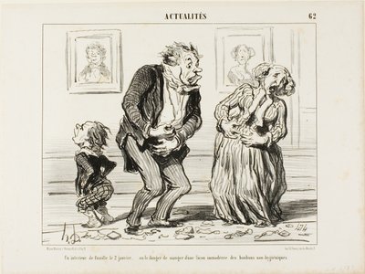 Wnętrze rodziny 2 stycznia - czyli niebezpieczeństwo nieumiarkowanego spożywania niehigienicznych słodyczy, płyta 62 z Actualités autorstwa Honoré Victorin Daumier