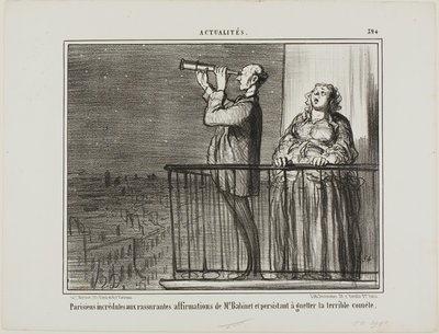 Paryżanie nie do końca ufają zapewnieniom Monsieur Babinet i nalegają, by czekać na kometę, płyta 394 z Actualités autorstwa Honoré Victorin Daumier