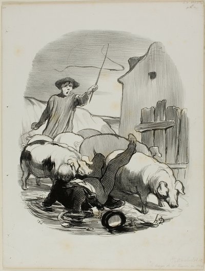 Niebezpieczeństwo bycia złapanym w pościg za stromizną, płyta 12 od Pastorales autorstwa Honoré Victorin Daumier