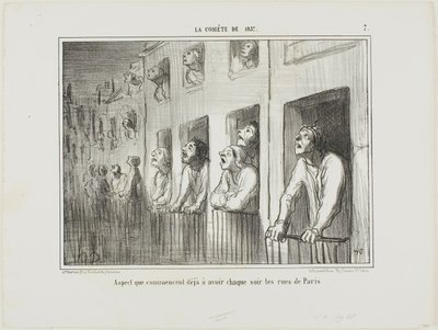 Ulice Paryża zaczynają wyglądać tak każdej nocy, płyta 7 z La Cométe De 1857 autorstwa Honoré Victorin Daumier