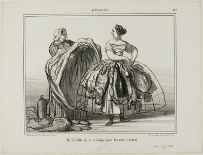 Przydatność krynoliny podczas oszukiwania celników, płyta 414 z Actualités autorstwa Honoré Victorin Daumier