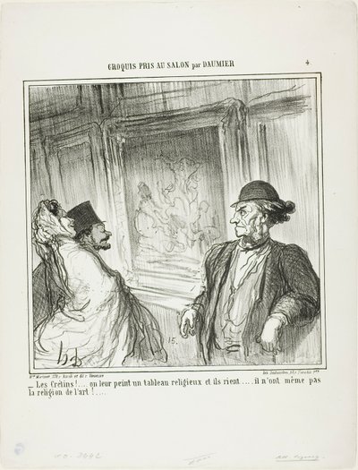 "Co za idioci! Malujesz dla nich religijny obraz, a oni się śmieją.... nie mają nawet oddania sztuce!...", płyta 4 z Croquis Pris Au Salon par Daumier autorstwa Honoré Victorin Daumier