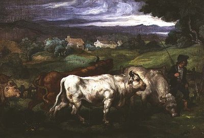 Bydło i poganiacz w krajobrazie autorstwa Honore (circle of) Daumier