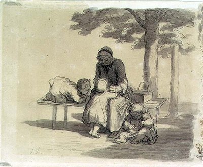Babcia (szary pranie i długopis i tusz na papierze) autorstwa Honoré Daumier
