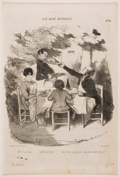 Ach, to świeże, to świeże! ... Niech pan sam powącha, kelnerze, mówi pan, że to jest świeże? ... autorstwa Honoré Daumier