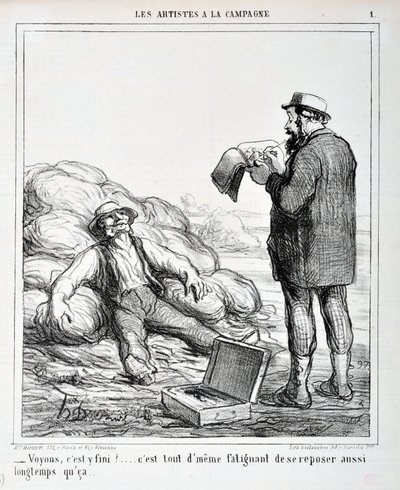 Grafika: Honore Daumier (1808-1879). Charivari pochodzi z 1865 r.: Serie LES ARTISTS IN THE CAMPAGNE „” – Zobaczmy, czy to już koniec?… Odpoczynek nadal jest męczący, dopóki…” MUZEUM SZTUK PIĘKNYCH - PAŁAC LONGCHAMP, MARSEILLE autorstwa Honoré Daumier